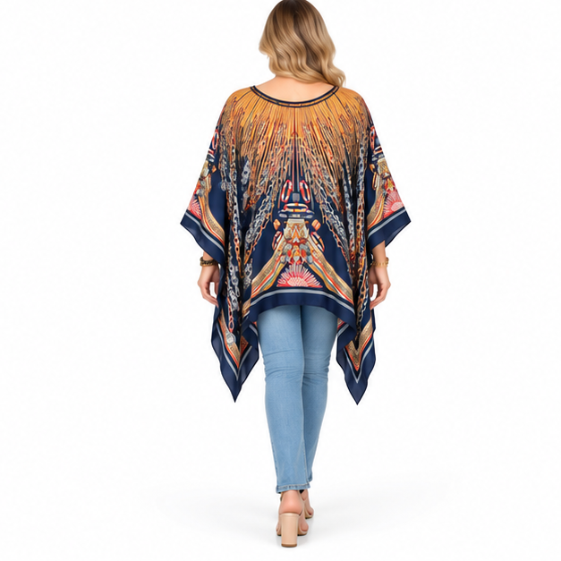 Elegant Navy Blue Printed Kaftan Top-4