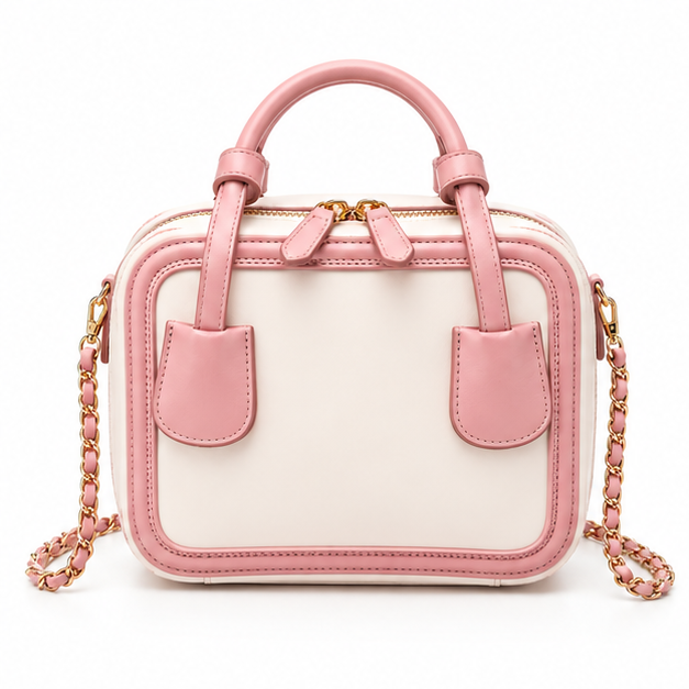 Elegant Pink Contrast Mini Shoulder Handbag-4