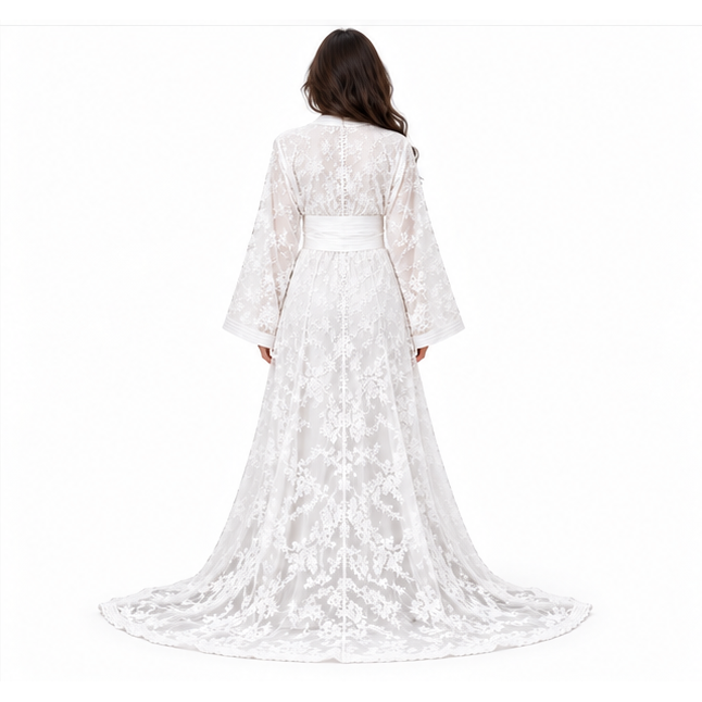 White Kaftan With Elegant Floral Embroidery-4