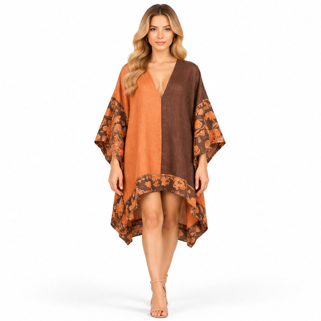 Elegant Two Tone Floral Kaftan Top