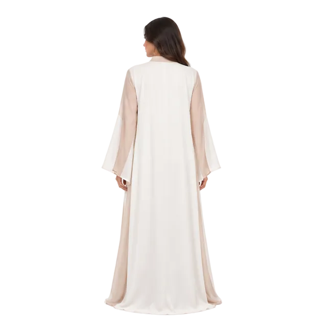 Elegant Gold Leaf Embroidered White Kaftan-4