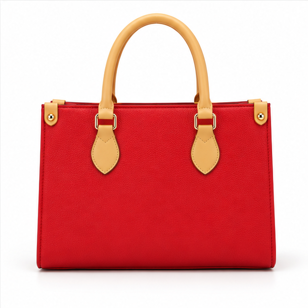 Red Structured Tote With Round Pouch-2