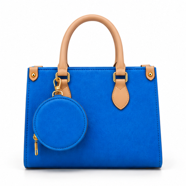 Structured Blue Tote With Round Pouch-4