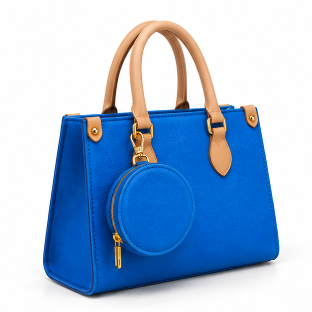 Structured Blue Tote With Round Pouch-1