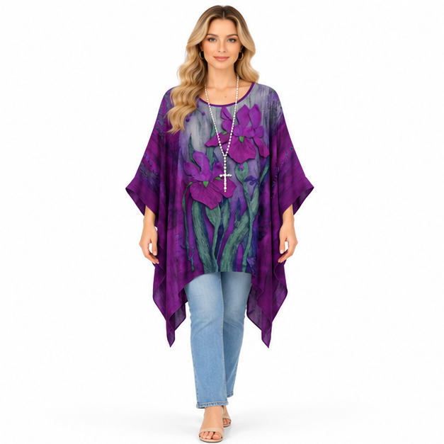 Elegant Purple Iris Floral Kaftan Top-1
