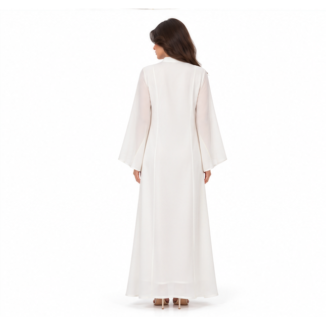 Elegant White Kaftan With Silver Embroidery-4