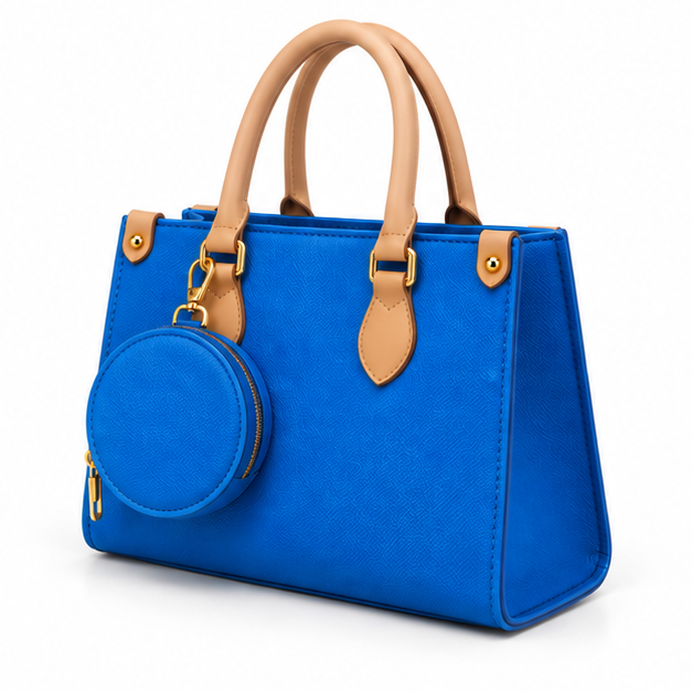 Structured Blue Tote With Round Pouch-3