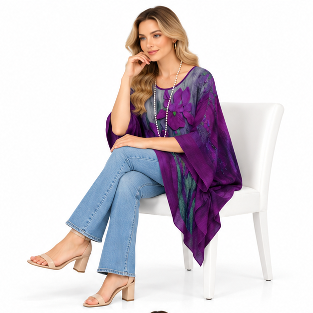 Elegant Purple Iris Floral Kaftan Top-3