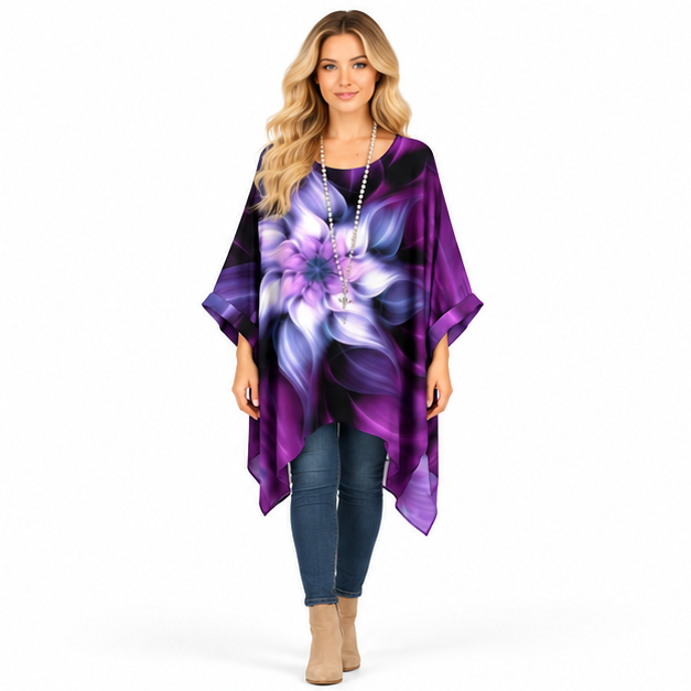 Elegant Purple Abstract Floral Kaftan Top-1