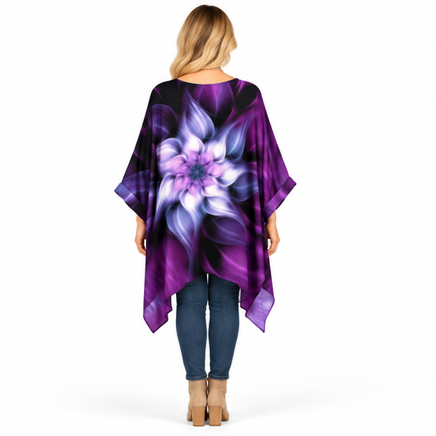 Elegant Purple Abstract Floral Kaftan Top-4