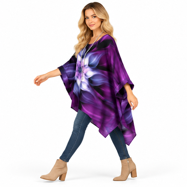 Elegant Purple Abstract Floral Kaftan Top-3