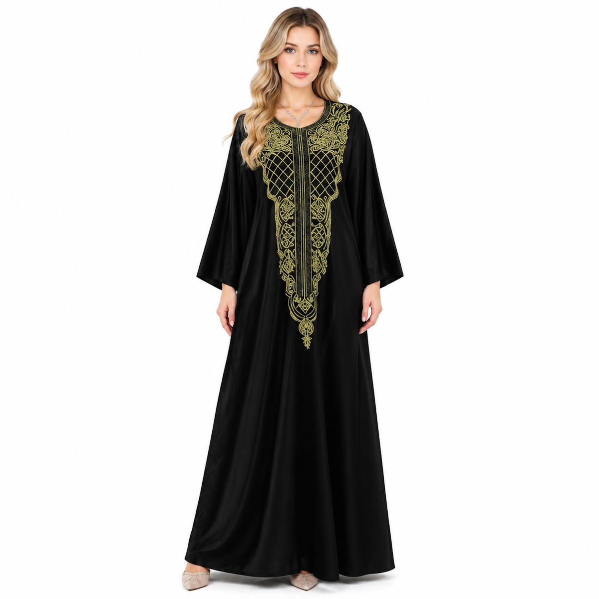 Black Velvet Kaftan With Gold Embroidery