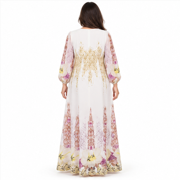 White Kaftan Elegant Floral Maxi Dress-4