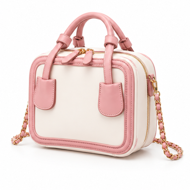 Elegant Pink Contrast Mini Shoulder Handbag-3