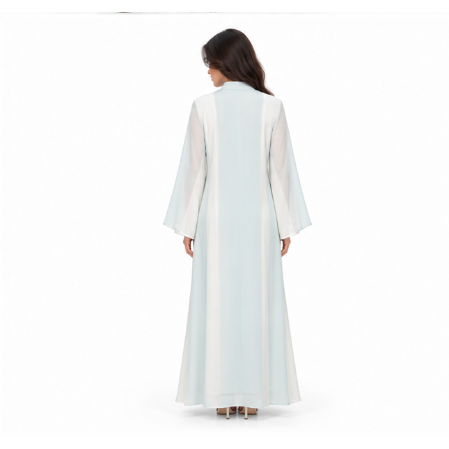 Elegant White Kaftan With Blue Embroidery-4