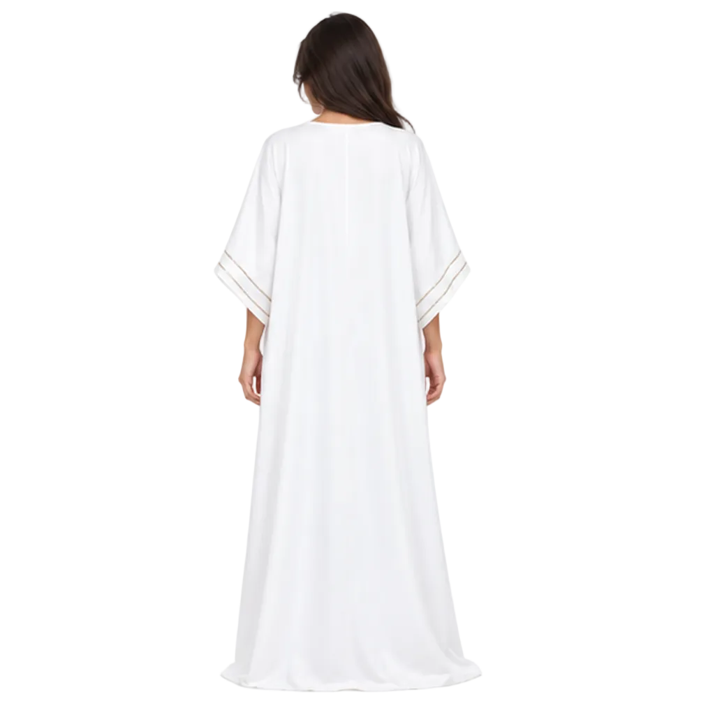 Elegant Gold Floral Embroidered White Kaftan-4