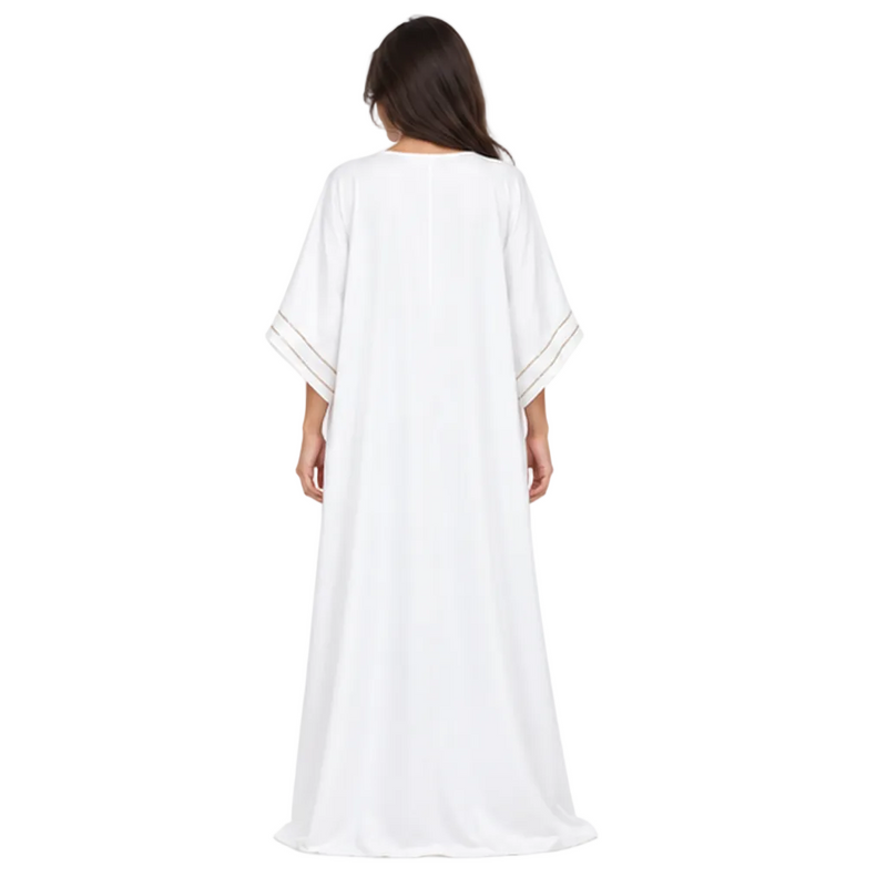 Elegant Gold Floral Embroidered White Kaftan-4