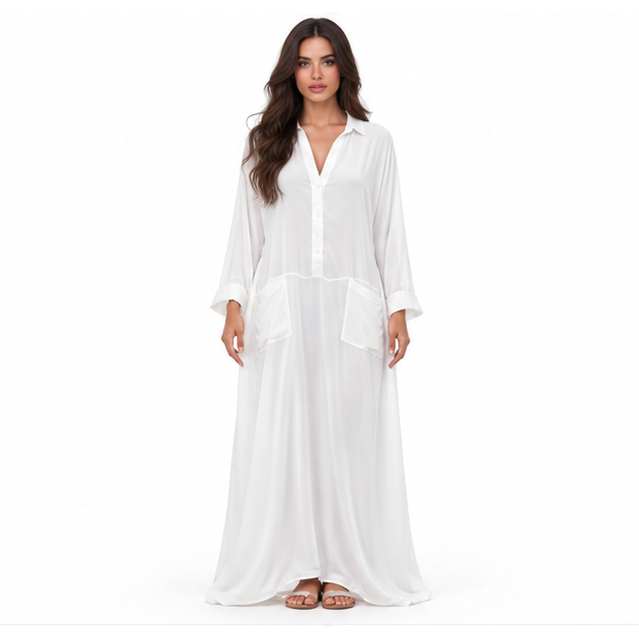 White Kaftan Elegant Casual Maxi Dress-1