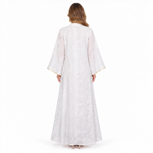 Elegant White Gold Embroidered Sequin Kaftan-4