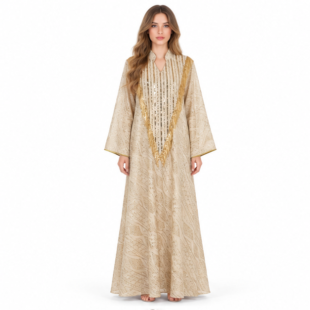 Elegant Gold Embroidered Luxury Sequin Kaftan-1