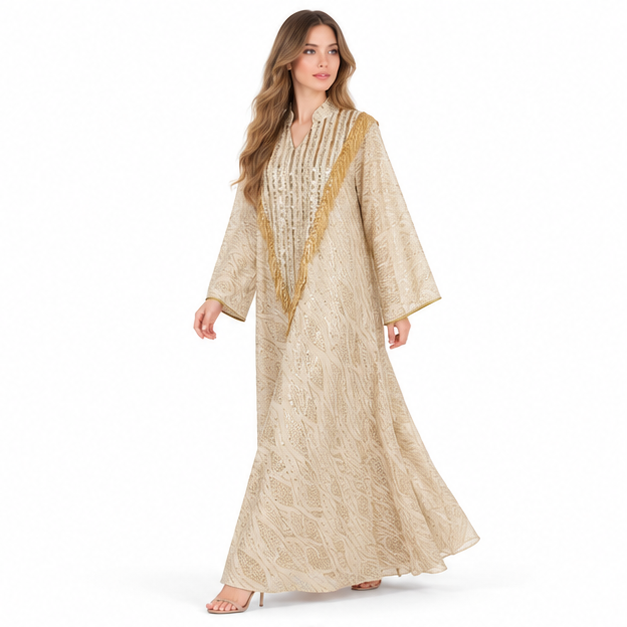 Elegant Gold Embroidered Luxury Sequin Kaftan-3