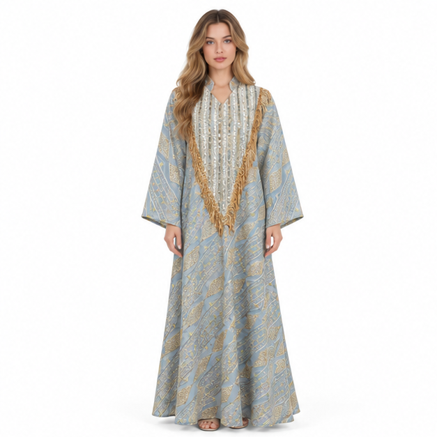 Elegant Light Green Gold Sequin Kaftan-1