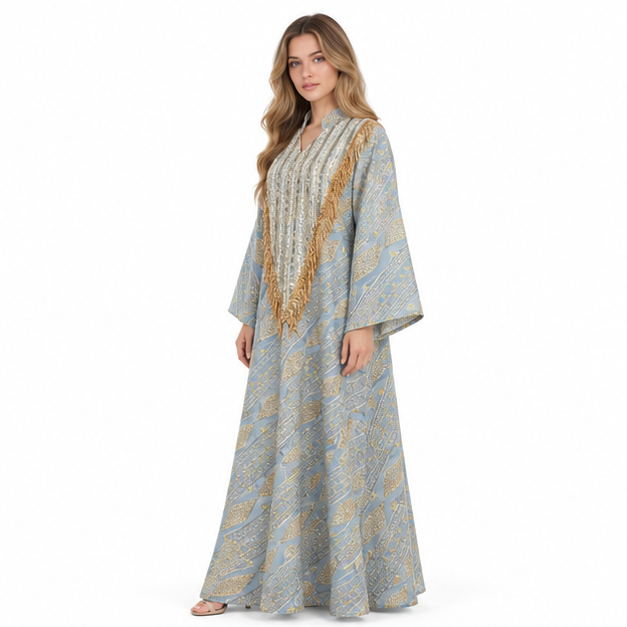 Elegant Light Green Gold Sequin Kaftan-3