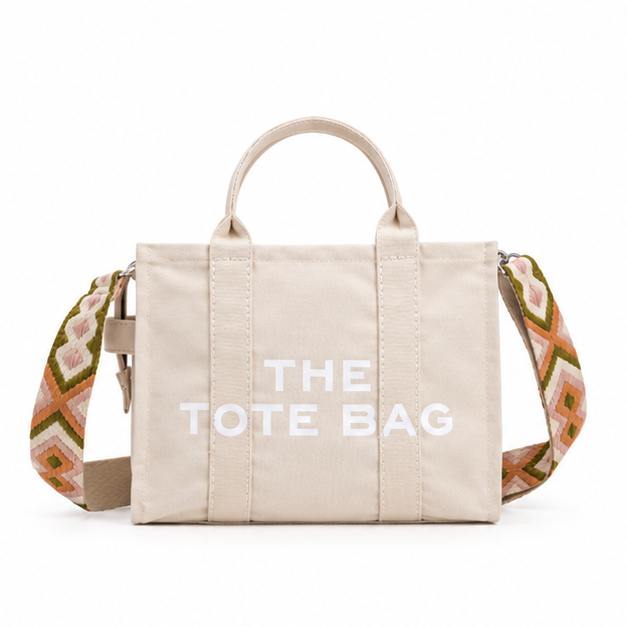 Geometric Strap Canvas Tote Shoulder Bag-4