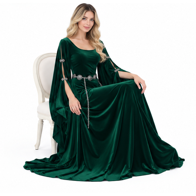 Elegant Emerald Green Velvet Evening Kaftan-2