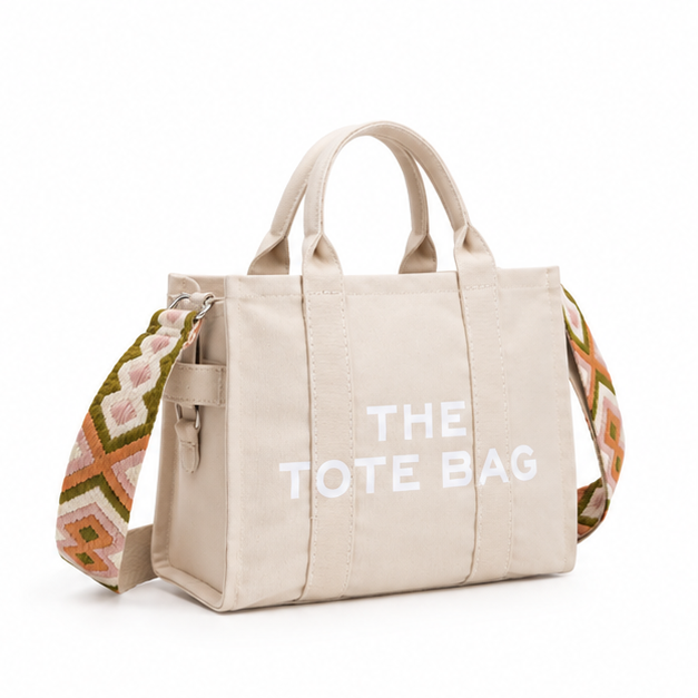 Geometric Strap Canvas Tote Shoulder Bag-1