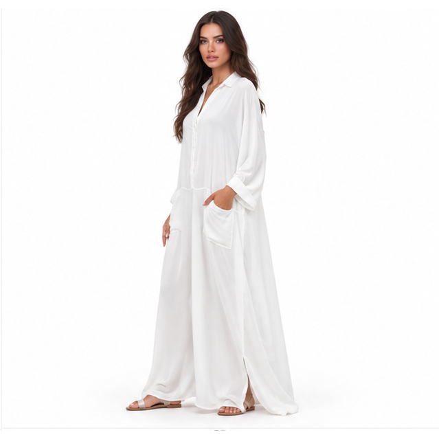 White Kaftan Elegant Casual Maxi Dress-3