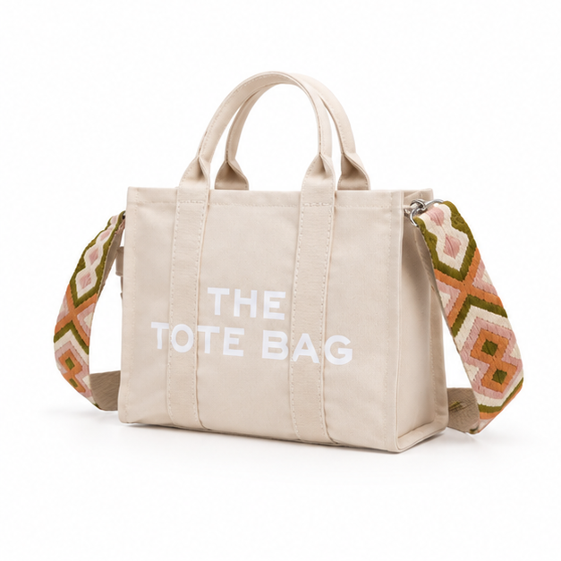 Geometric Strap Canvas Tote Shoulder Bag-3