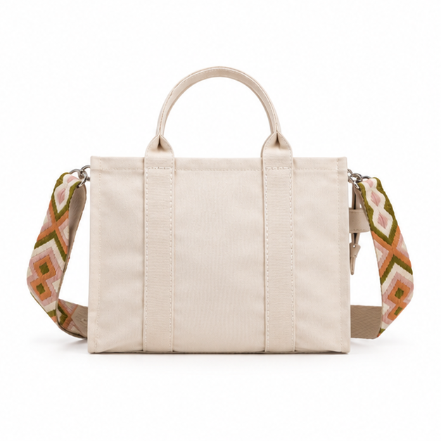 Geometric Strap Canvas Tote Shoulder Bag-2