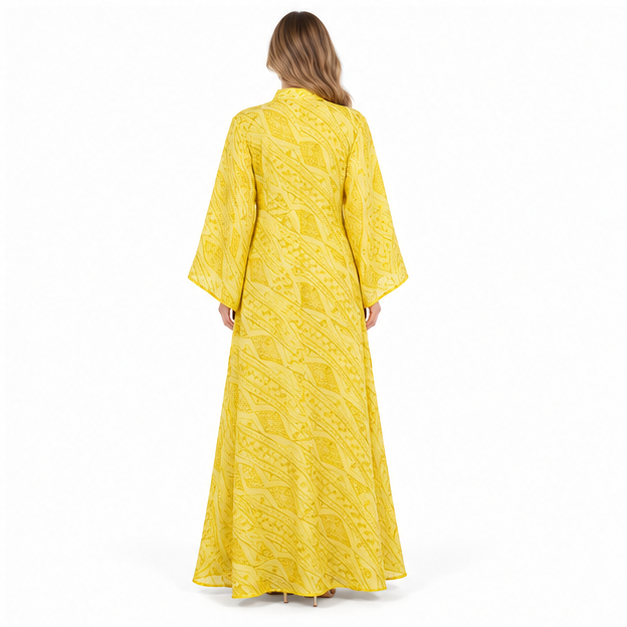 Elegant Yellow Embroidered Sequin Kaftan Dress-4