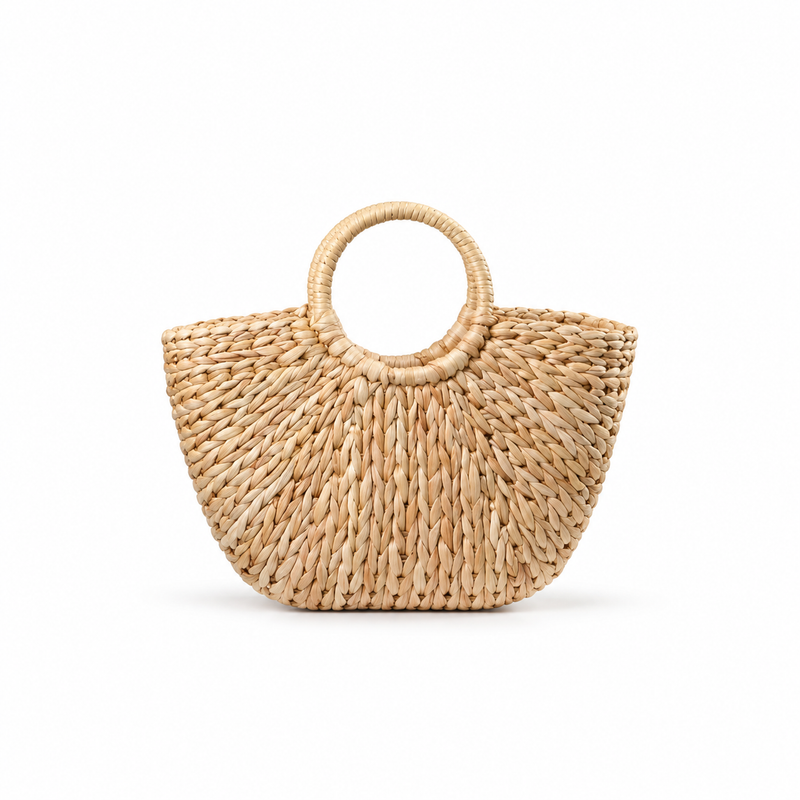 Natural Woven Raffia Circular Handle Handbag-4