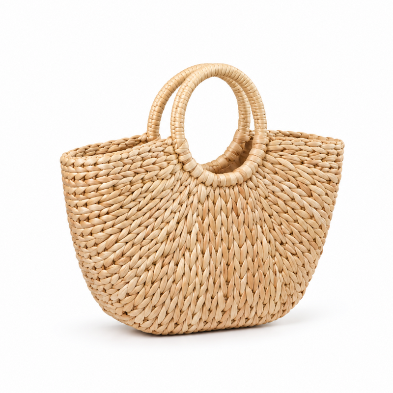 Natural Woven Raffia Circular Handle Handbag-1