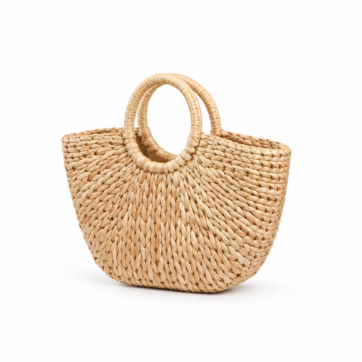Natural Woven Raffia Circular Handle Handbag-3