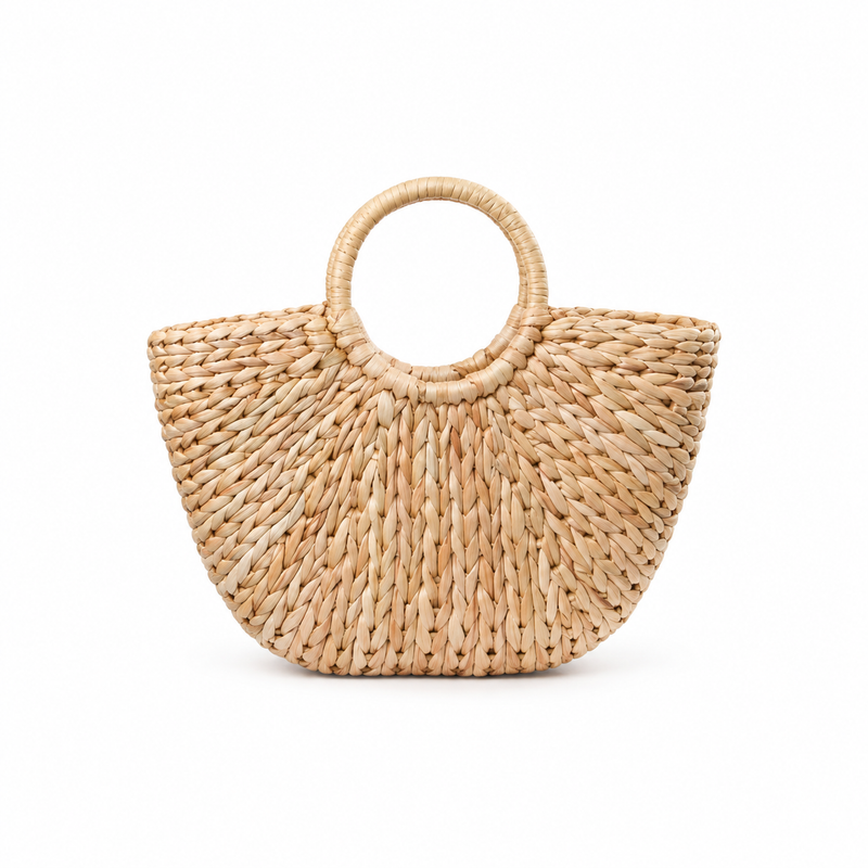 Natural Woven Raffia Circular Handle Handbag-2
