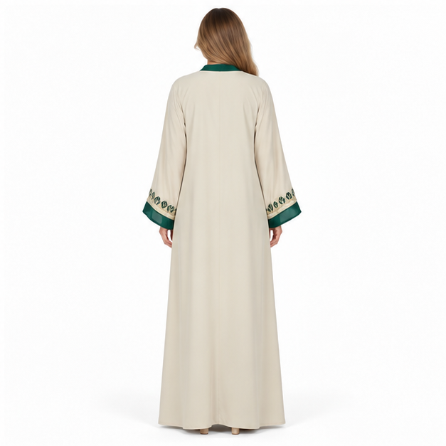 Elegant Beige Apricot Embroidered Sequin Kaftan-4