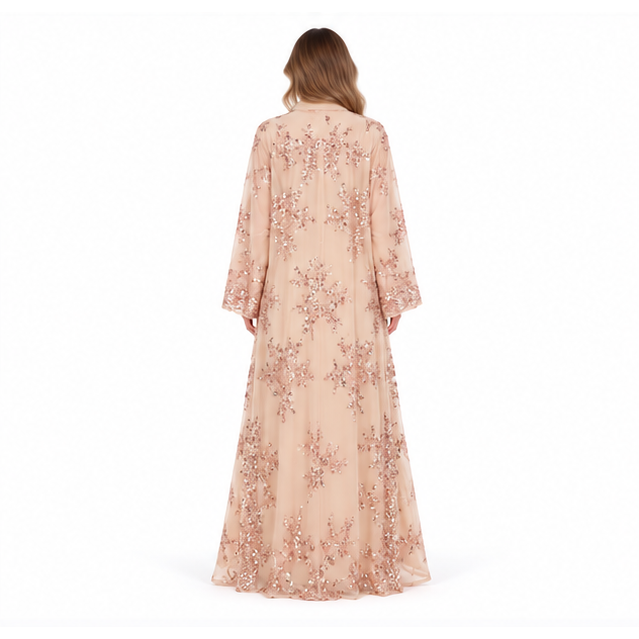 Elegant Champagne Gold Embroidered Sequin Kaftan-4