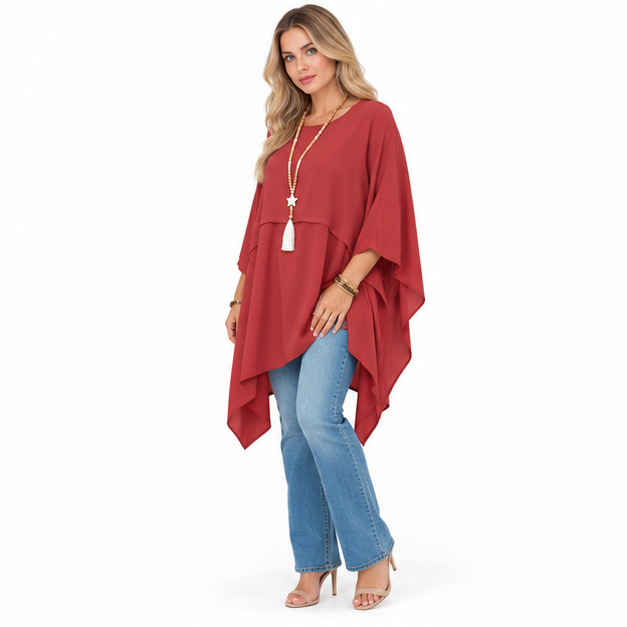 Elegant Rust Red Flowy Kaftan Top-3