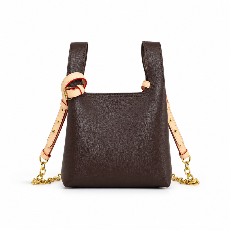 Brown Tote Crossbody Bag With Contrast Strap-2