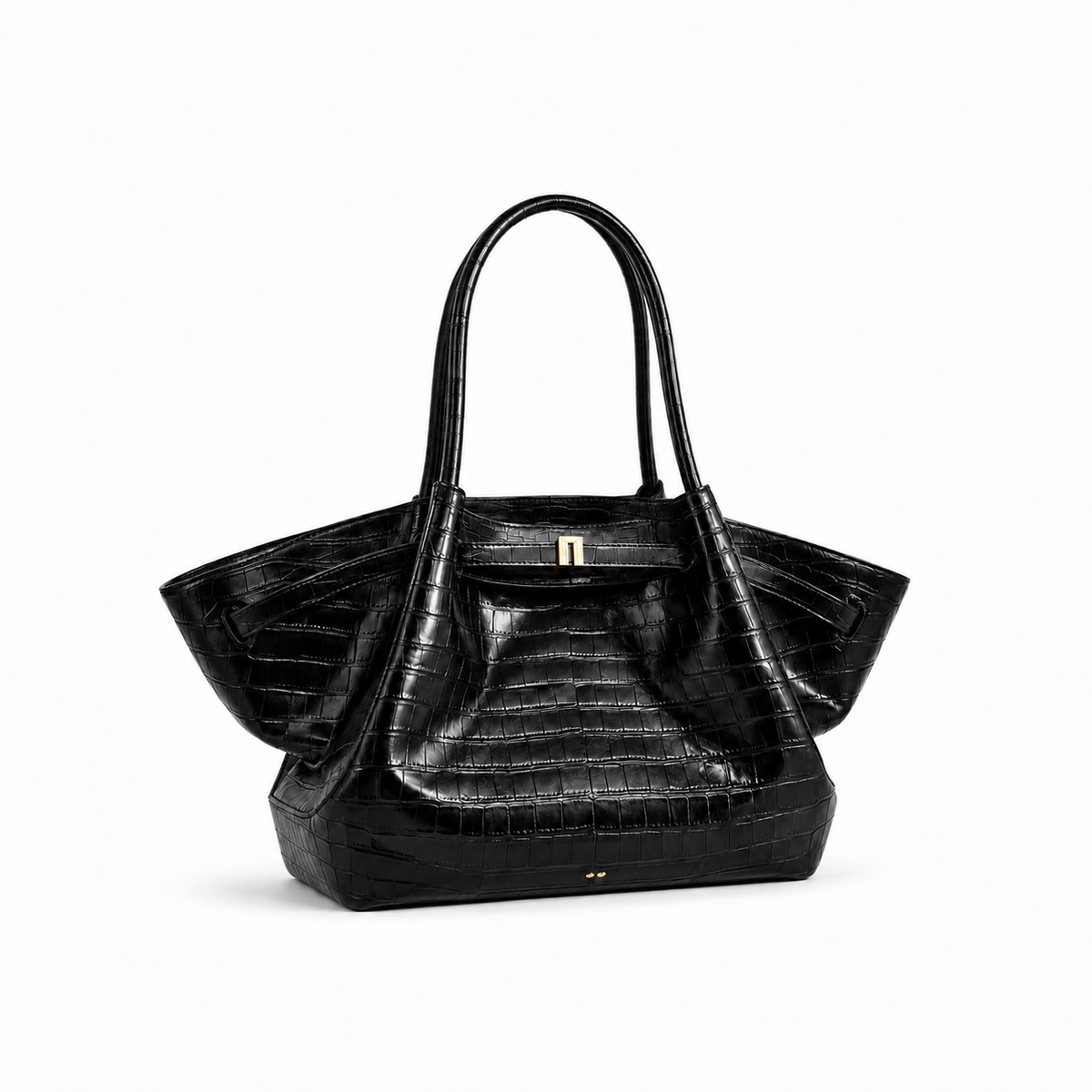 Luxury Black Crocodile-Embossed Winged Bag-1