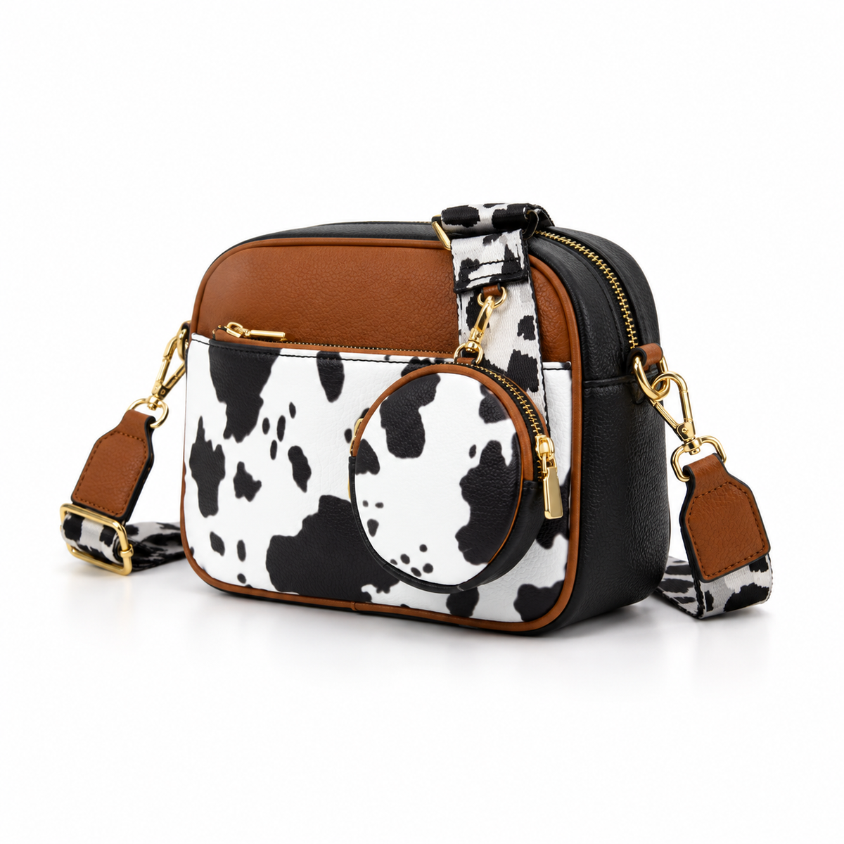 Caramel Cow Print Crossbody Bag Set-2