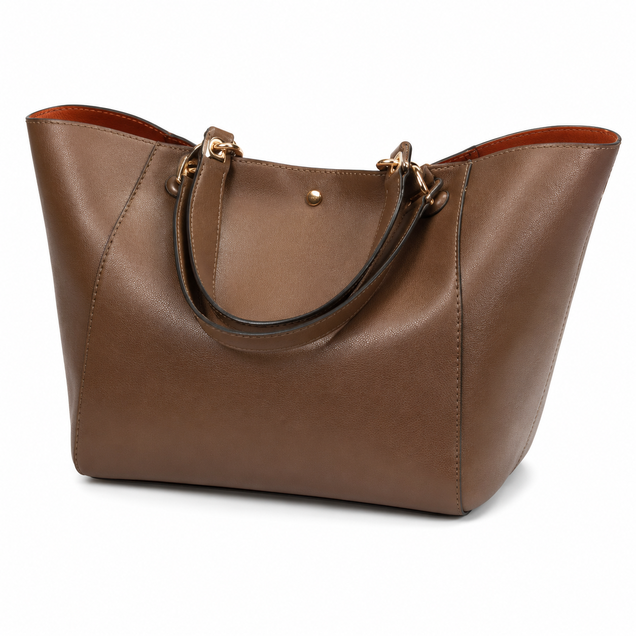 Elegant Brown Structured Tote Handbag with Double Handles and Gold-Tone Hardware-4