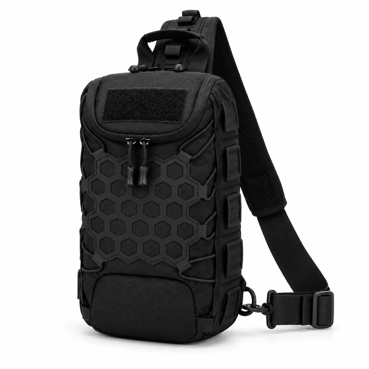 Black Tactical Hexagon Sling Crossbody Bag-3