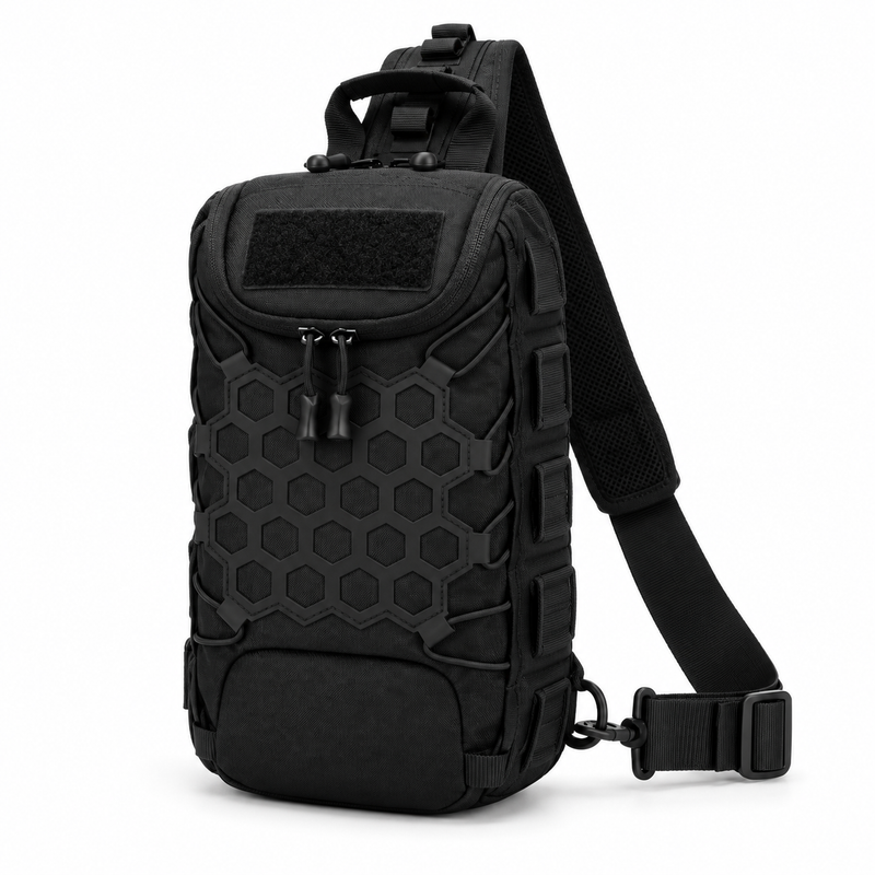 Black Tactical Hexagon Sling Crossbody Bag-3