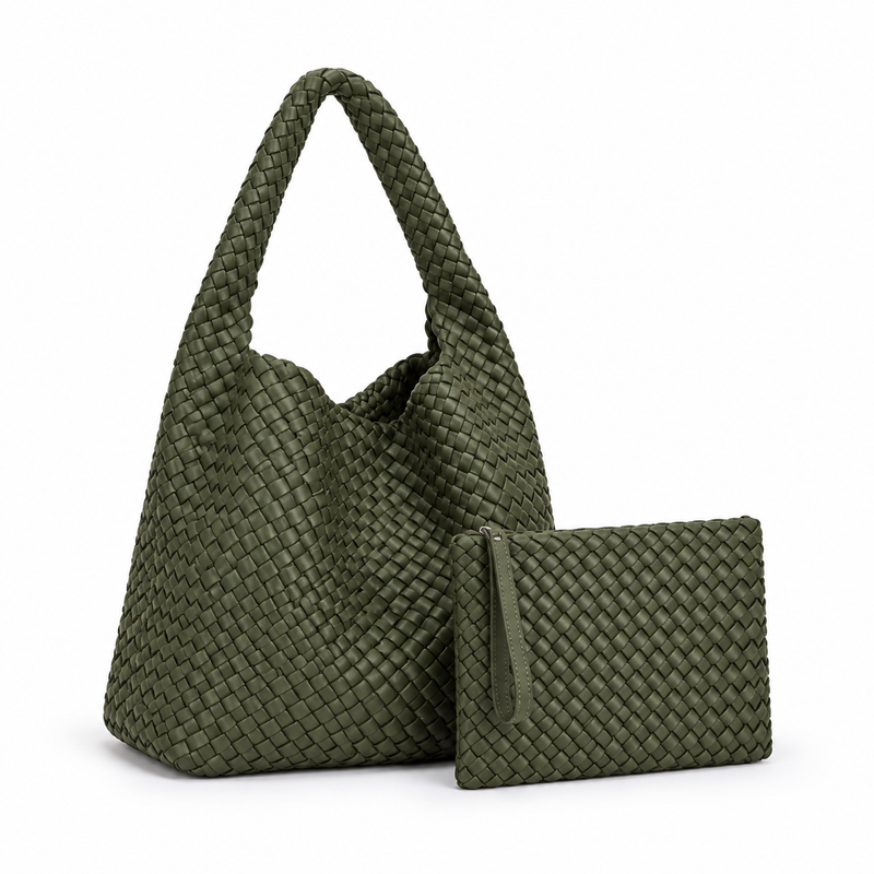 Army Green Woven Hobo Bag Set-1