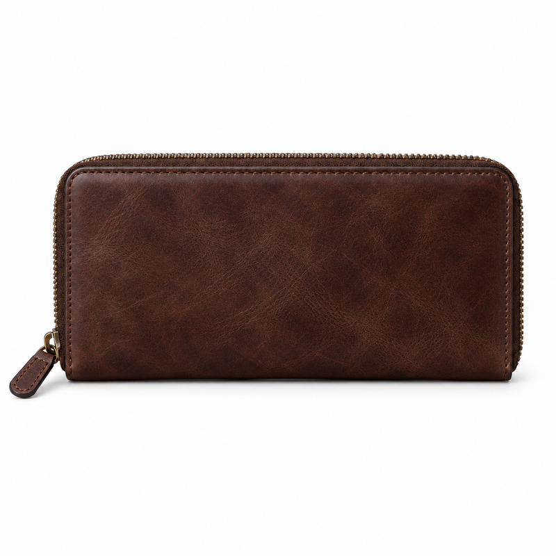 Dark Coffee Leather Zip Around Wallet-3