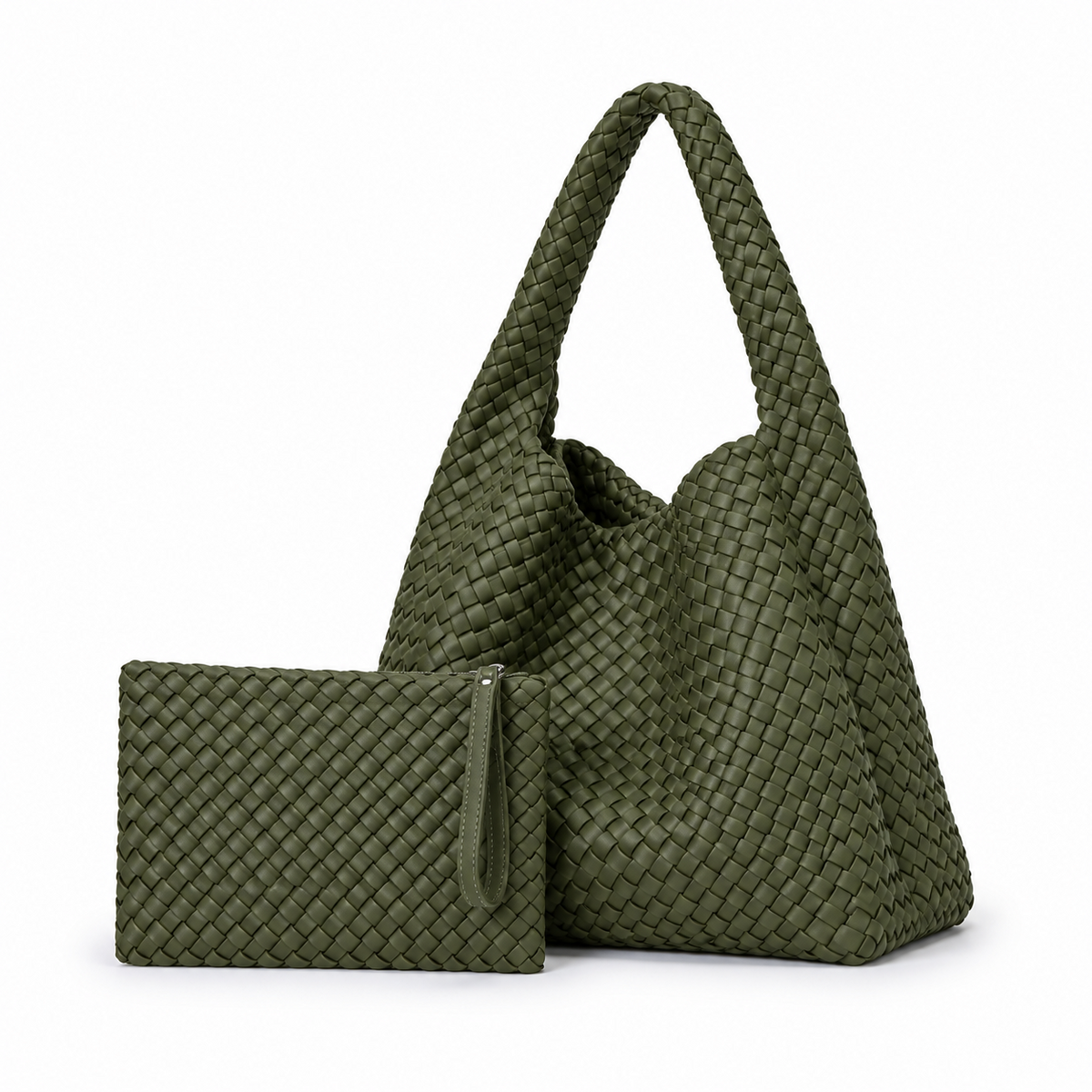 Army Green Woven Hobo Bag Set-3